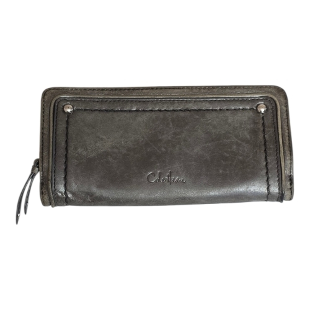 Cole Haan Leather Long Wallet Gray Distressed Leather Multi Card Pre-owned
